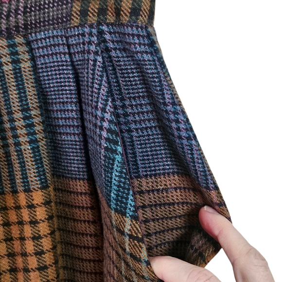 Claude Vintage A-Line Pleated Multicolored Plaid Wool Blend Midi Skirt Size 9/10 - Picture 5 of 7